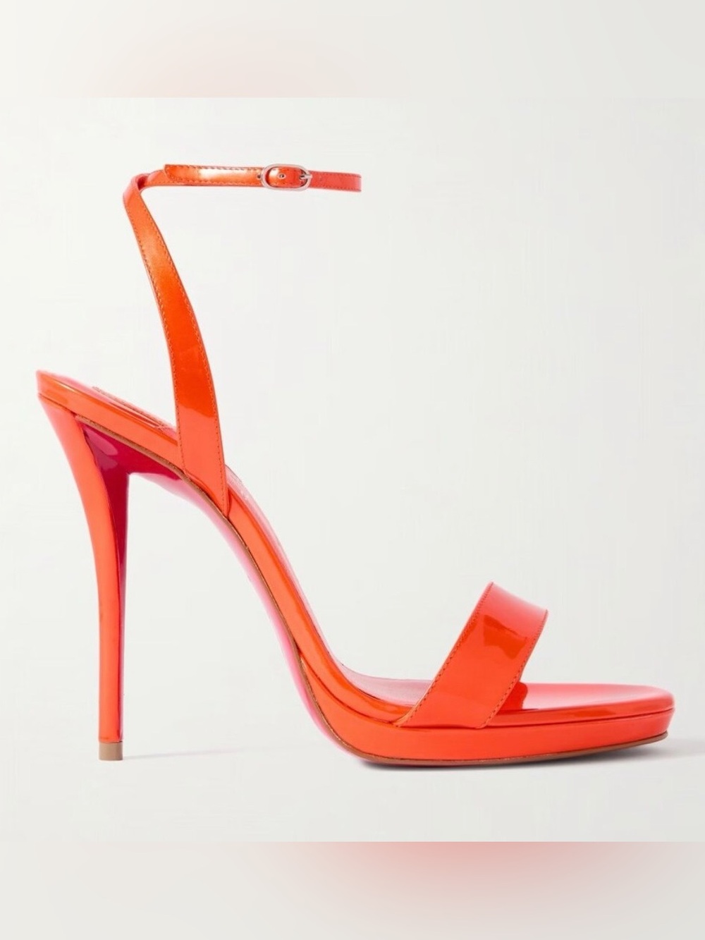 CHRISTIAN LOUBOUTIN MISS Z SANDAL QUEEN120 ORANGE PAT. PERLE LEATHER SZ 37 NEW